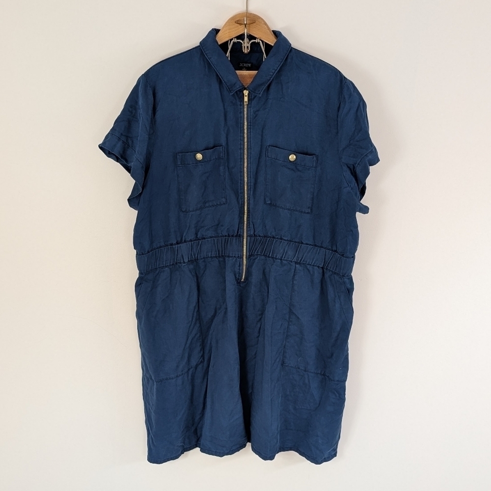 J. Crew Dress Womens 24 Blue Wave Denim Stretch Zip Front Shirt Above Knee